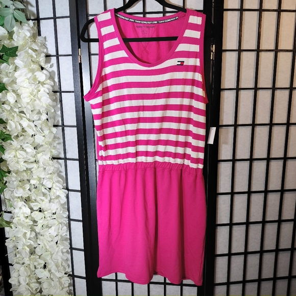 TOMMY HILFIGER SPORT Womens Pink Baby Terry Cinched Elastic Waist Short Dress L - Picture 3 of 6